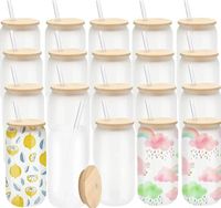 US CA Warehouse ship in 24h 16oz Sublimation Frosted Glass Mugs Cup Blanks With Bamboo Lid Clear Beer Can Glasses Tumbler Mason Jar Plastic Straw NEW E1109