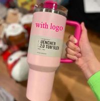 Pink Flamingo 1:1 With Logo 40oz Stainless Steel Adventure H2.0 Tumblers Cups with handle lid straws Travel Car mugs vacuum insulated drinking water bottles GG1117