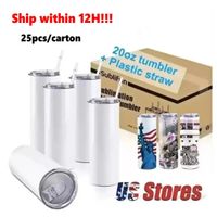 USA Warehouse 25pc/carton STRAIGHT 20oz Sublimation Tumblers Blank Stainless Steel Mugs DIY Tapered Vacuum Insulated Car Coffee Ready to ship GJ0317