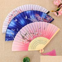 Fans Parasols Mix Color Chinese Style Silk Hand Weddings Printed Flower Butterfly Wooden Handle Wedding Dancing Props With Tassels Dh6Ps