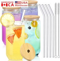 US CA Warehouse 16oz Mug Straight Blank Sublimation Frosted Clear Transparent Coffee Glass Cup Tumblers with Bamboo Lid and Straw