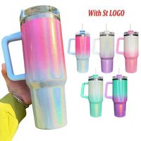 40oz Sublimation Glitter tumblers with Logo Handle Lid and Straw Gradient Color Insulated Car Mugs Stainless Steel Tumbler big capacity Water Bottles ss0415