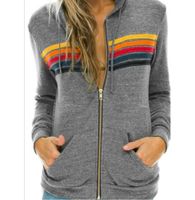 Women's Hoodies Sweatshirts Women Fashion Hoodie Oversized Rainbow Stripe Long Sleeve Sweatshirt Zipper Pocket Coat Jacket Spring Casual V