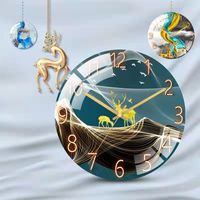 Wall Clocks Modern Design Fashion Decorative Glass Clock Landscape Light Luxury Colorful Art Painting Office Living Room Home Decor