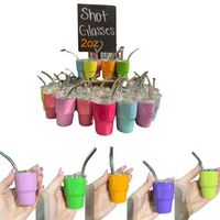 2oz metal mini sublimation tumbler shot glass with straw for...