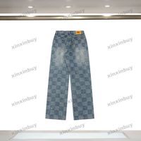 xinxinbuy Men women designer pant plaid letter jacquard fabric denim sets Spring summer Casual pants black S-2XL