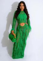 Casual Dresses Women's Sequined Tassel Hollow Out Long Dress For Women Sexy Hole Night Club Party Beach Wear Maxi Robe Femme 2023 Y2K