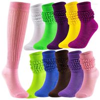 Women Socks 2pcs Slouch Knee High Knit Style Solid Color Scr...