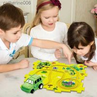 Other Toys Puzzle Track Car for Kids Cartoon Dinosaurs Race Car Track Toys with Electric Car Educational Jigsaw Toy for Children GiftL231025