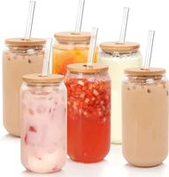 US/CA Warehouse 2 Days Delivery 16oz Sublimation Glass Mugs Clear Frosted Can Shaped Tumblers With Bamboo Lid
