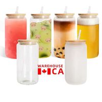 US Stock 16oz Sublimation Glass Mugs Clear Frosted Can Shaped Tea Beer Juice Soda Cups