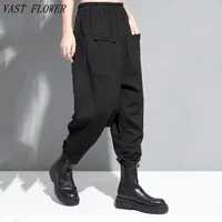 Women' s Pants Black Oversized Vintage Elastic High Wais...