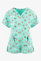 Women's T Shirts Summer V Neck Scrub Top Women Printed Work Uniform Shirt Short Sleeve Blusas Nursing Dress Tunic