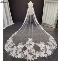 Beautiful Flower Lace Wedding Veil 3 Meters 1 Layer Soft Tulle Cathedral Ivory Bridal Veil with Comb Wedding Accessorie CL2851