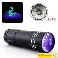 Mini UV LED Flashlight Violet Light 9LEDs Torch Lamp Battery Operated Ultraviolet Flash Lights for Antifake Money Detector Urine Scorpion