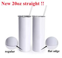 DIY sublimation straight tumbler FLAT EDGE 20oz stainless steel slim tumbler skinny tumblers vacuum insulated travel mug