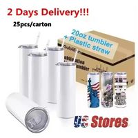 USA Warehouse 25pc/carton STRAIGHT 20oz Sublimation Tumbler Blank Stainless Steel Mugs DIY Vacuum Insulated Car Coffee 2 Days Delivery bb1223