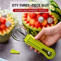 3 In 1 Watermelon Slicer Cutter Kitchen Knives Scoop Fruit Carving Knife Cutters Fruits Platter Fruit Dig Pulp Separator Gadgets Accesies