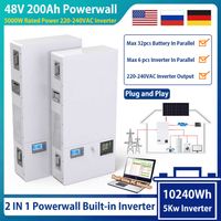 48V 200Ah LiFePO4 Powerwall Battery 10240Wh Built-in 16S 200A BMS 220-240VAC 5Kw Inverter Plug Play For Solar Off/On Grid NO TAX