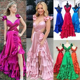 Hi-Lo Ruffle Winter Formal Party Dress 2k24 High Low Preteen Lady Pageant Prom Evening Event Hoco Gala Graduation Homecoming Dance Gown Criss Cross Pleated Bodice Red