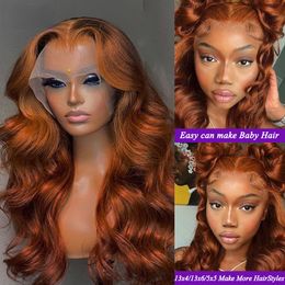 Ginger Body Wave 13x4 Lace Front Simulation Human Hair Wigs 40 Inch Brazilian Colored Ginger Orange Body Wave 360 Hd Lace Frontal Wig