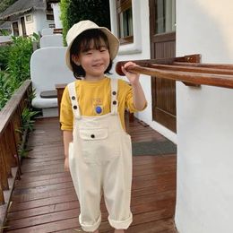 Yellow/White Kids Casual Overalls Solid Colour Boys Girls Loose Bodysuit Spring Autumn Toddler s Children Jumpsuits 240108
