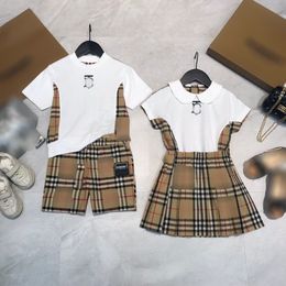 Classic B childrens clothing مجموعة أزياء الأولاد الفتيات بنطلون قصير الأكمام تنورة ملخص للأطفال من قطعتين مجموعة الملابس CSD2401086-6