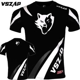 Vszap Langya Cotton Short-sleeved Sanda T-shirt Club Fiess Clothing Muay Thai Training MMA Fighting Sports Runner