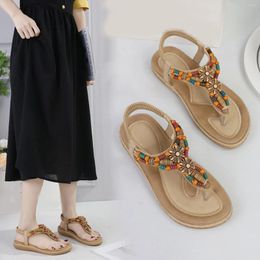 Summer Flat Sandals 2024 Ladies 459 Casual Shoes Bead Slip on Sandalias Fashion Flip-flop Roman for Women Chaussure Femme 4567 Fashi 6484 426