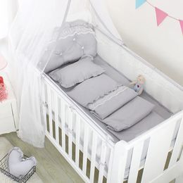 5Pcs Summer Breathable Baby Bed Mesh Bumper Baby Bed Fence Nordic Baby Crib Bed Bedding Set Bedroom Decoration Baby Room Product 240112