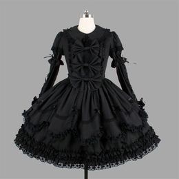 Theme Costume Customized Classic Black Cotton Lolita Dresses Long Sleeve With Removable Layered Cosplay Costume for Girl2631