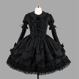Theme Costume Customized Classic Black Cotton Lolita Dresses Long Sleeve With Removable Layered Cosplay Costume for Girl185H