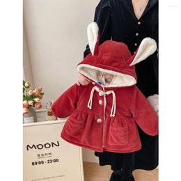 Down Coat Cute Red Cotton For Kids Girls Solid Warm Hooded Padded Jacket 1-6Y Children Winter Leisure Thick Quilted Overcoats