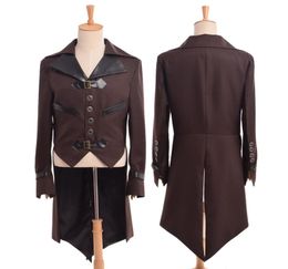 1pc Vintage Victorian Steampunk Aviator Cosplay Costume Collared Mens Brown Swallowtailed Coat Outwear New Fast Shipment9903864