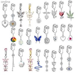 Navel Bell Button Rings Faux Fake Belly Piercing Butterfly Leaves Dangling Long Fake Belly Button Pircing Clip On Umbilical Navel Cartilage Earring Clip YQ240125