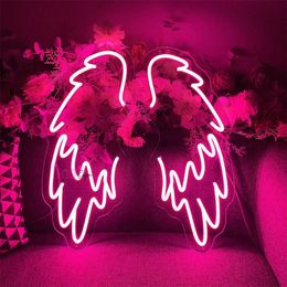 LED Neon Sign LED Angel Wings Neon Sign Custom A Pair Wings Led Neon Light Sign Wall Decor Wedding Party Bar Personalised Neon Lamp Girls Gift YQ240126