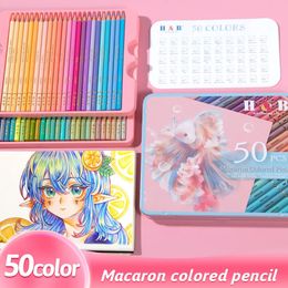 Professional 50Pcs Macaron Oily Colored Pencil Set Drawing Soft Pastel Colour Sketching Coloring Art Supplies for School Student 240123