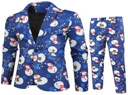 Men039s Tracksuits Men Christmas Snow Printed Suit TwoPiece Fashion Button Lapel Long Sleeve Jacket Casual Pants Outfits 2 Pie8965314