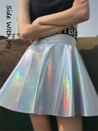 Dresses Jo's Magia Box Y2k Holographic Pleated Sexy Women Mini Skirts Pu Rainbow Laser Haruku Party Club Highwaisted Women's Skirts