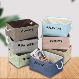 Dog Apparel Pet Custom Storage Basket Solid Linen Desktop Toy Box Print Puppy Cat Personalised ID Logo Clothes Big