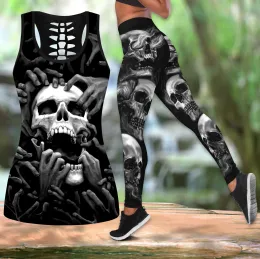 Leggings Women Leggings Fashion 3D Printed The Grim Reaper Skull Tattoo Combo Legging + Tank Sexy Elastic Female Skinny Leggings DDK20