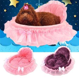 Princess Dog Bed Soft Sofa For Small Dogs Pink Lace Puppy House Pet Doggy Teddy Bedding Cat Dog Beds Nest Mat Kennels3113