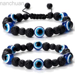 Bangle Charm Black Matte Lava Beads Bracelet Turkish Lucky Evil Eye Bangles for Women Men Natural Stone Obsidian Onyx Bracelets Jewellery ldd240312