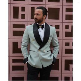 Men's Suits Elegant Men Black Shawl Lapel Double Breasted Wedding Groom Male Clothing Tailored Costume Homme Outfit 2 Pcs Jacket Pants