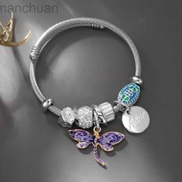 Bangle Fashion Animal Dragonfly Open Cuff Bracelet For Women Ethnic Love Letter Charm Crystal Bead Stainless Steel Wire Bangles Jewellery ldd240312