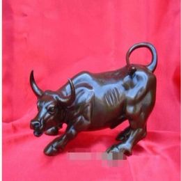 Big Wall Street Bronze Fierce Bull OX Statue 8inch343f