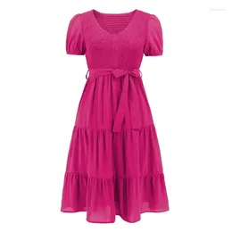 Casual Dresses Waist Slimming And Large Hem Dress For Spring Summer Round Neck Collection Holiday