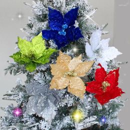 Decorative Flowers 28CM Large Christmas Artificial Flower Glitter Xmas Tree Decoration Home Garden School Shopping Mall Holiday Event Deco