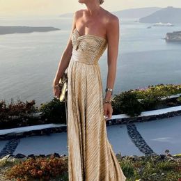 Womens Maxi sexy dress bronze backless large hem Maxi dress knot box wrapped shoulder dress Womens clothing 240322