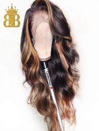 134 Ombre Color loose Wave Wig Honey Blond Highlight Lace Front Human Hair Wigs Women Remy Brazilian Invisible Pre Plucked 1306903365